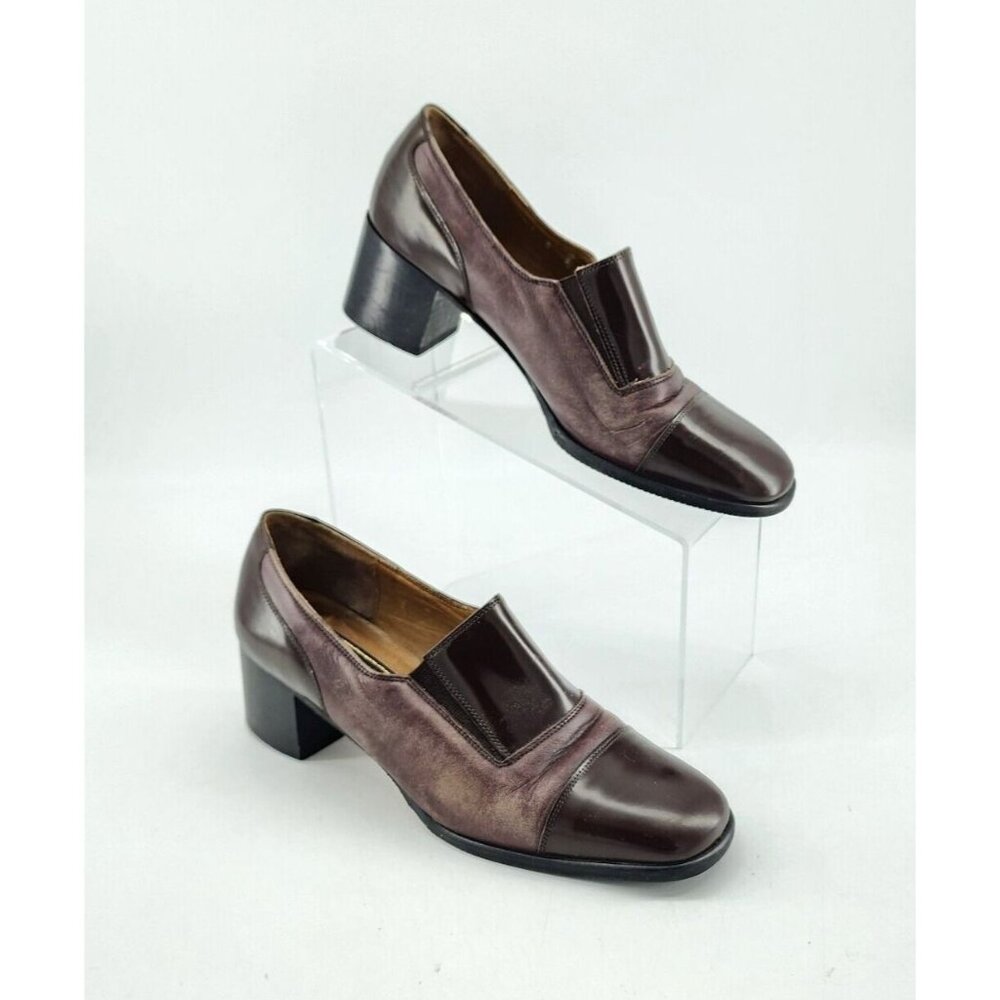 Vtg Roberto Capucci Women's Slip On Heels Brown Leather/Suede Made in Italy 8B‎